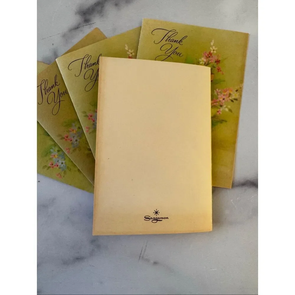 Sangamon vintage Thank you cards floral bouquet retro 60s blank inside set of 5