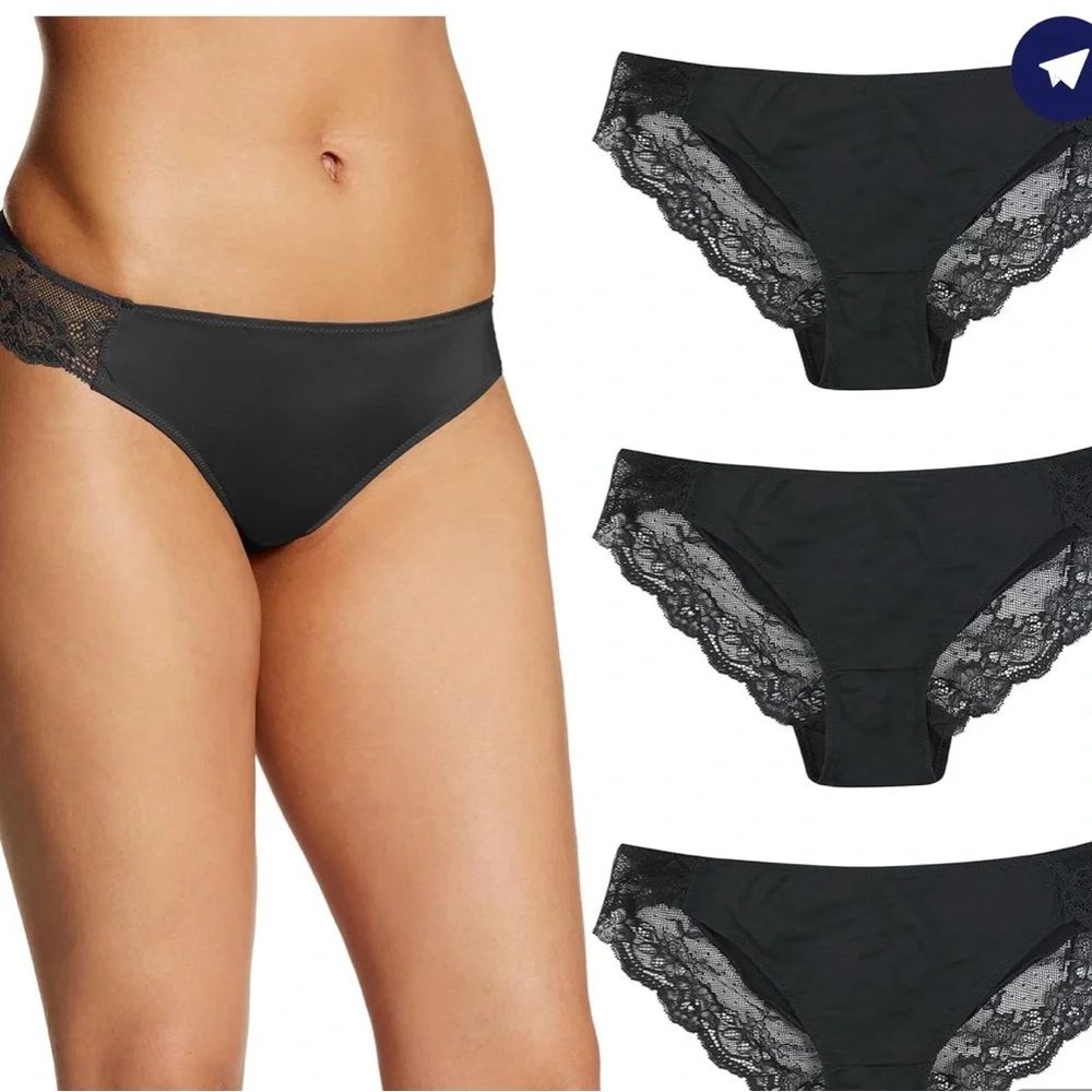 Maidenform Black Lace Tanga Underwear 3 Pack Womens