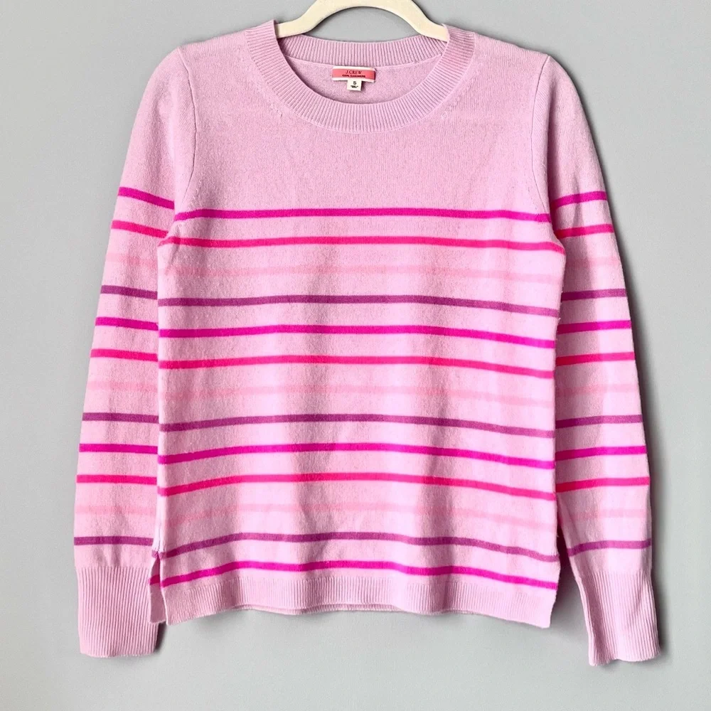 J.Crew 100% Cashmere Ombré Stripe Crewneck Sweater | Pink | Size S