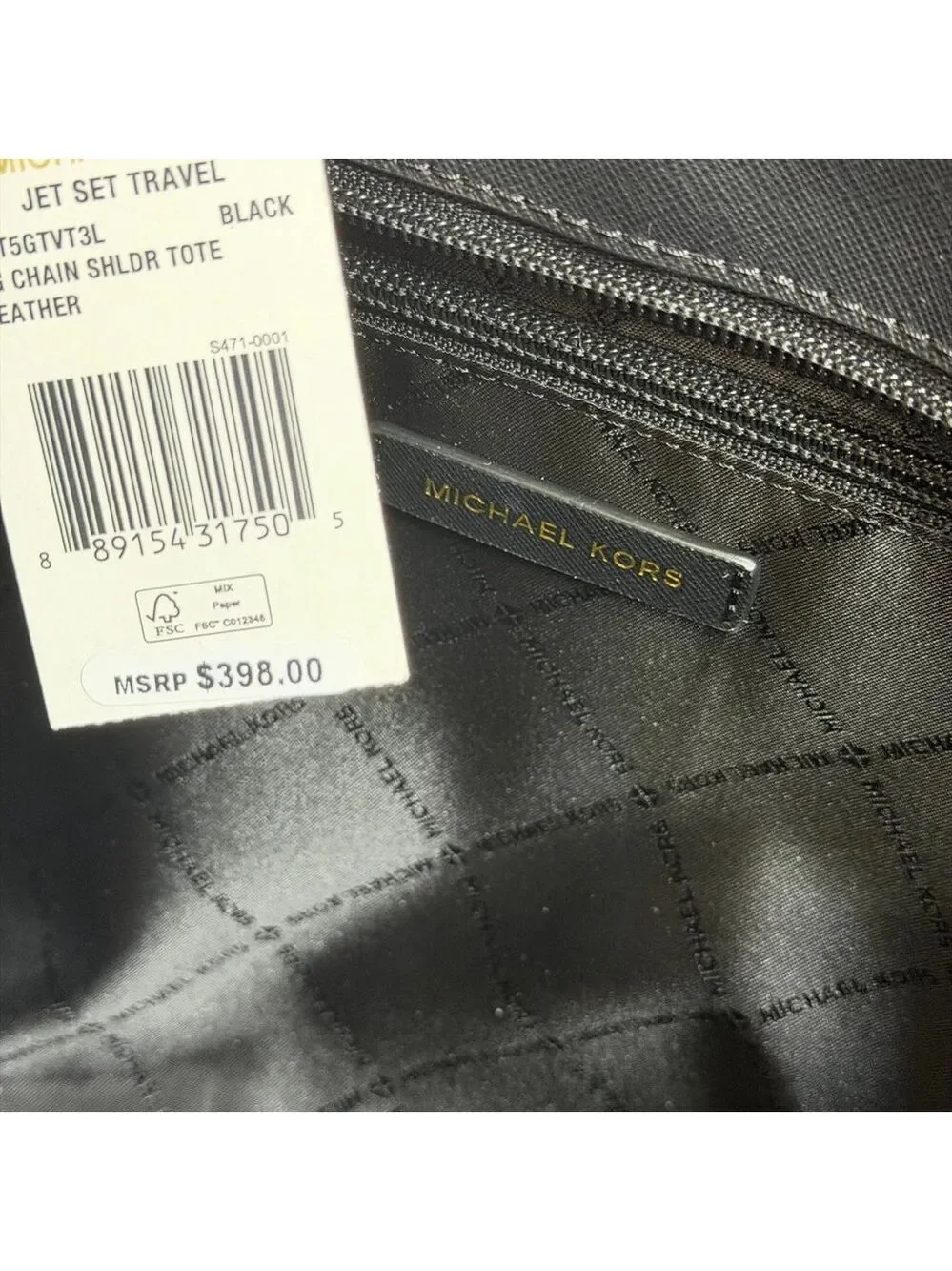 Michael Kors Jet Set East West Tote Bag - Black Saffiano Leather - Gold Hardware