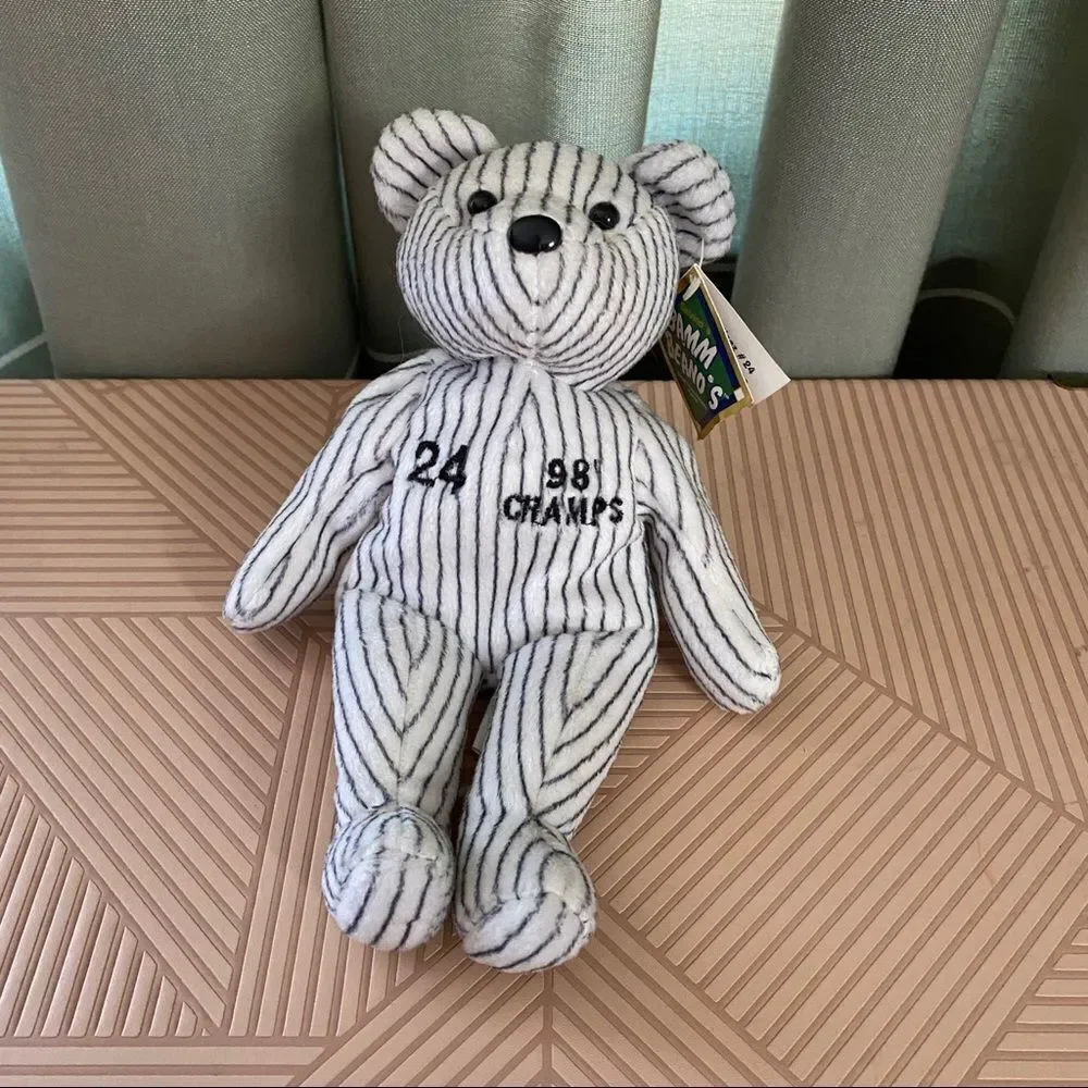 Bamm Beano's Stuffed Bears 24 Martinez & 33 Wells with Tags 1998 Striped White