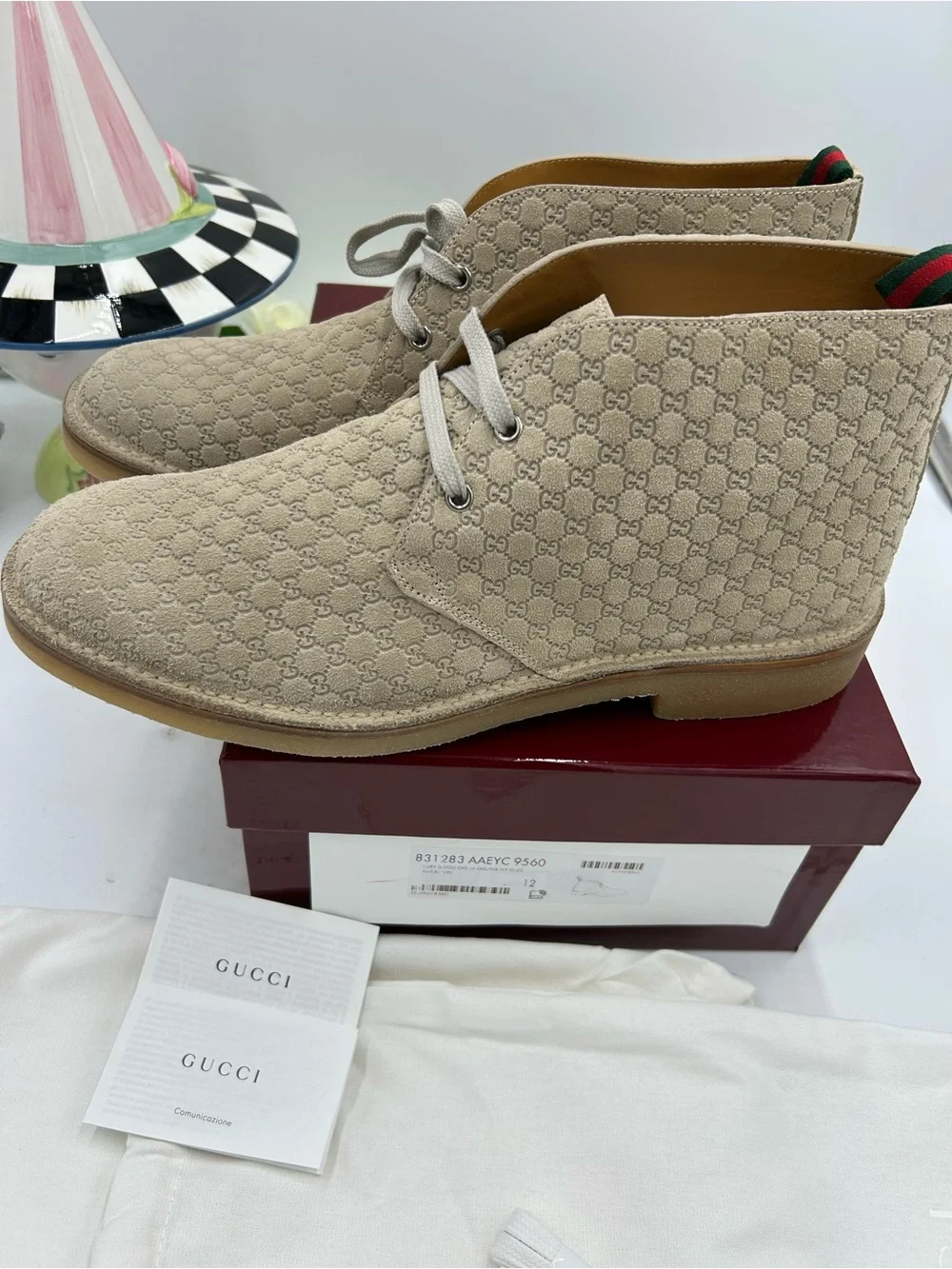 Men's Gucci suede GG embossed desert boots size 12 made in Italy