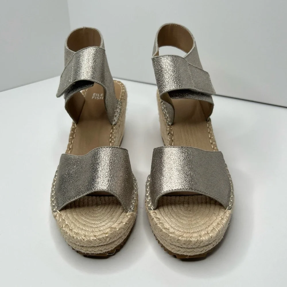 Eileen Fisher Weslia Espadrille Platform Wedge Sandal in Platinum Size 9.5