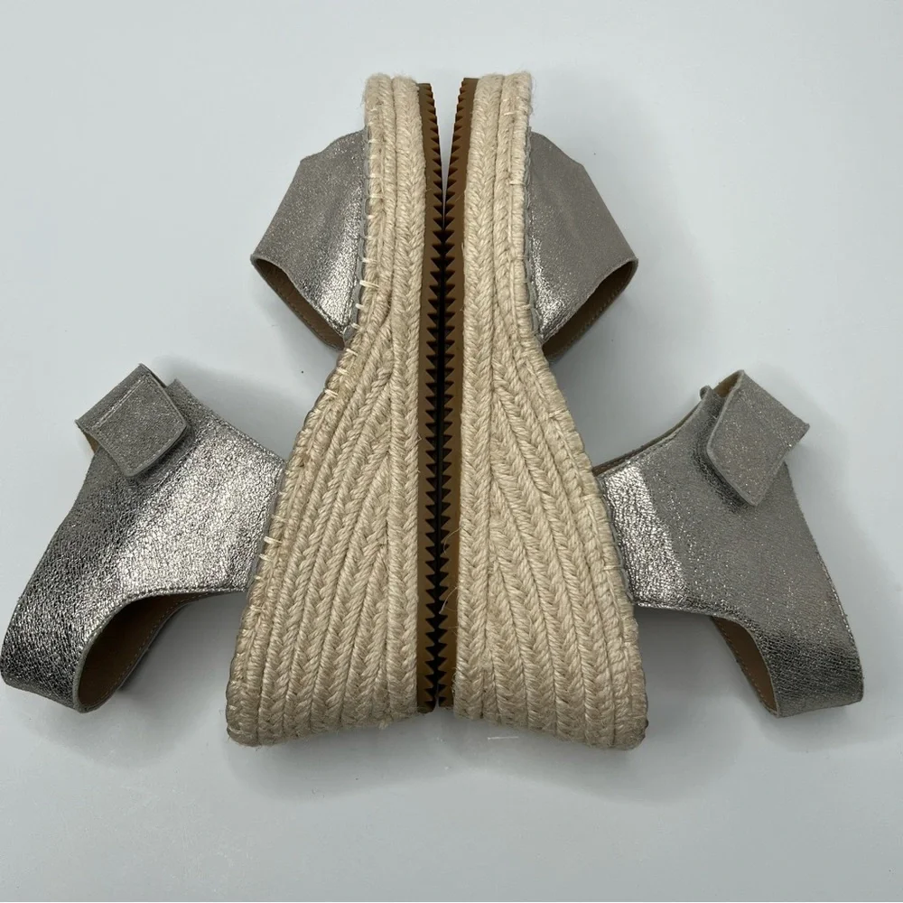 Eileen Fisher Weslia Espadrille Platform Wedge Sandal in Platinum Size 9.5