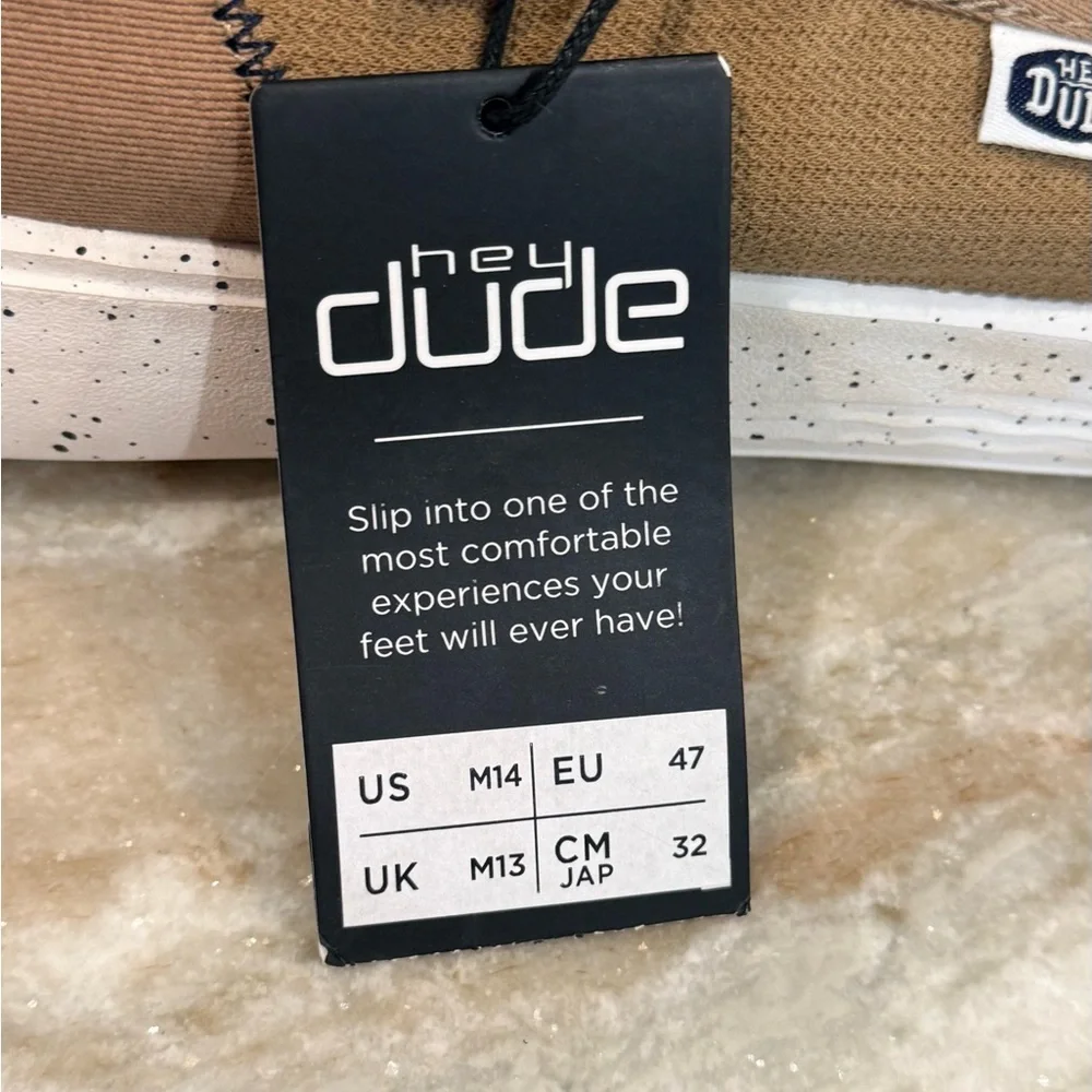 NWT Men HEY DUDE Sunapee Sport mesh canvas slip on tan sneakers- Size 14