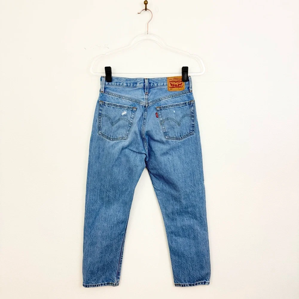 Levi’s 501 High Rise Distressed Straight Leg Jeans Button Fly Crop 26