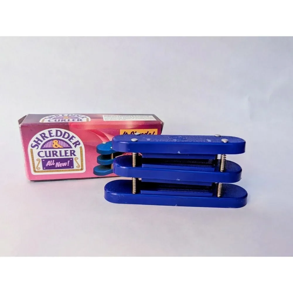 Vintage Giftco Brand 2 In 1 Ribbon Shredder & Curler Used With Box - Blue