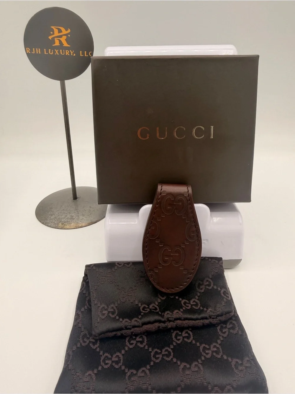 Gucci Guccissima Brown Leather Money Clip with COA, Box, Dustbag