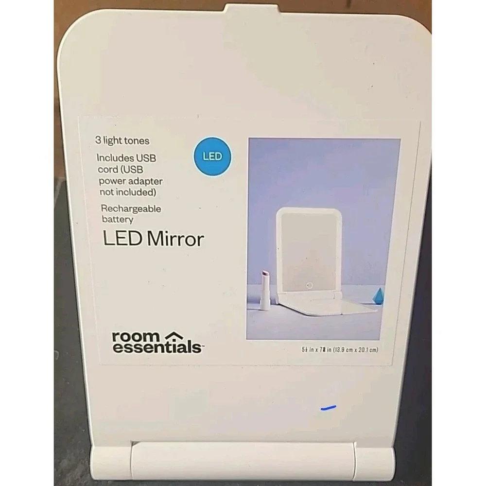 Room Essentials LED Mirror 3 Light Modes Rechargeable USB Vanity Mirror NEW