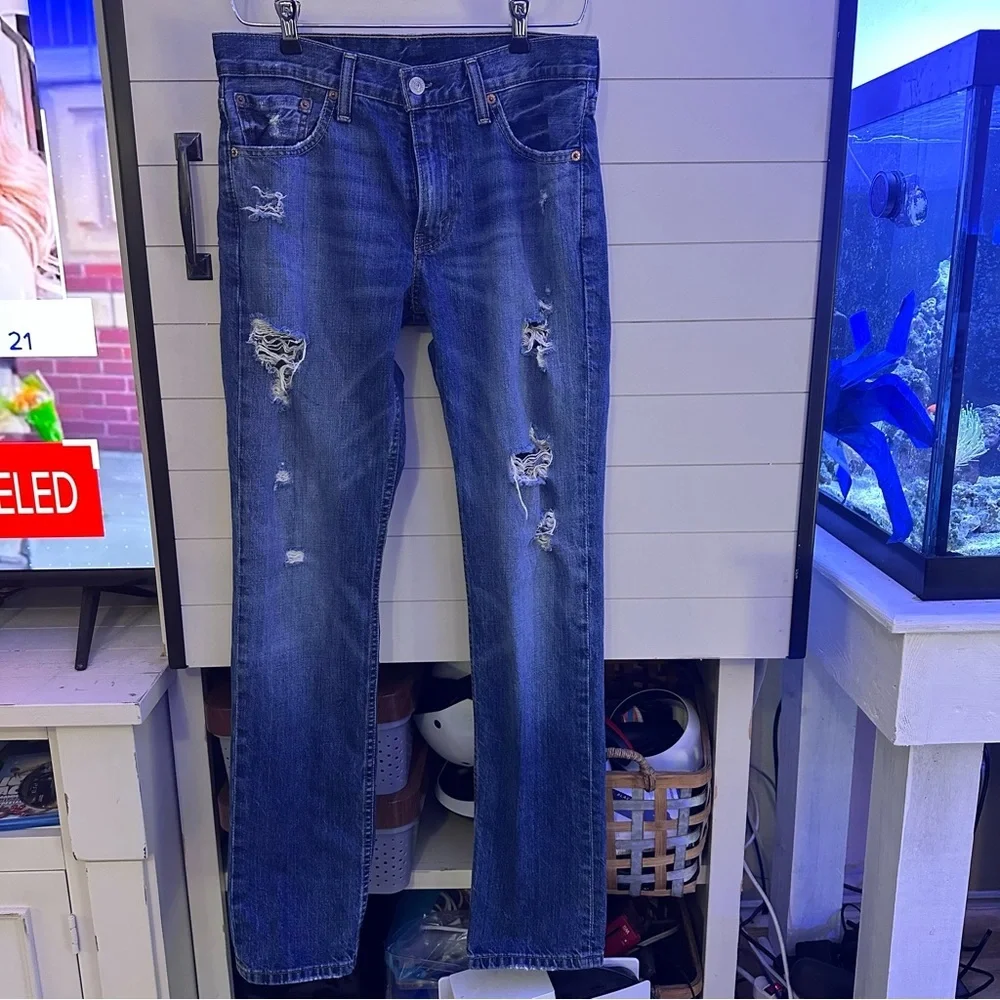 Levi's 511 Slim Jeans Mens 30x32 Blue Good Distressed Ripped Denim 04511-1659