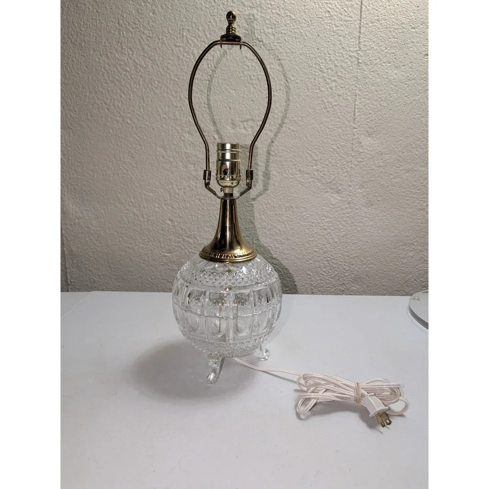Vintage Crystal‎ Footed Lamp Boudoir Waterford Style MCM Regency