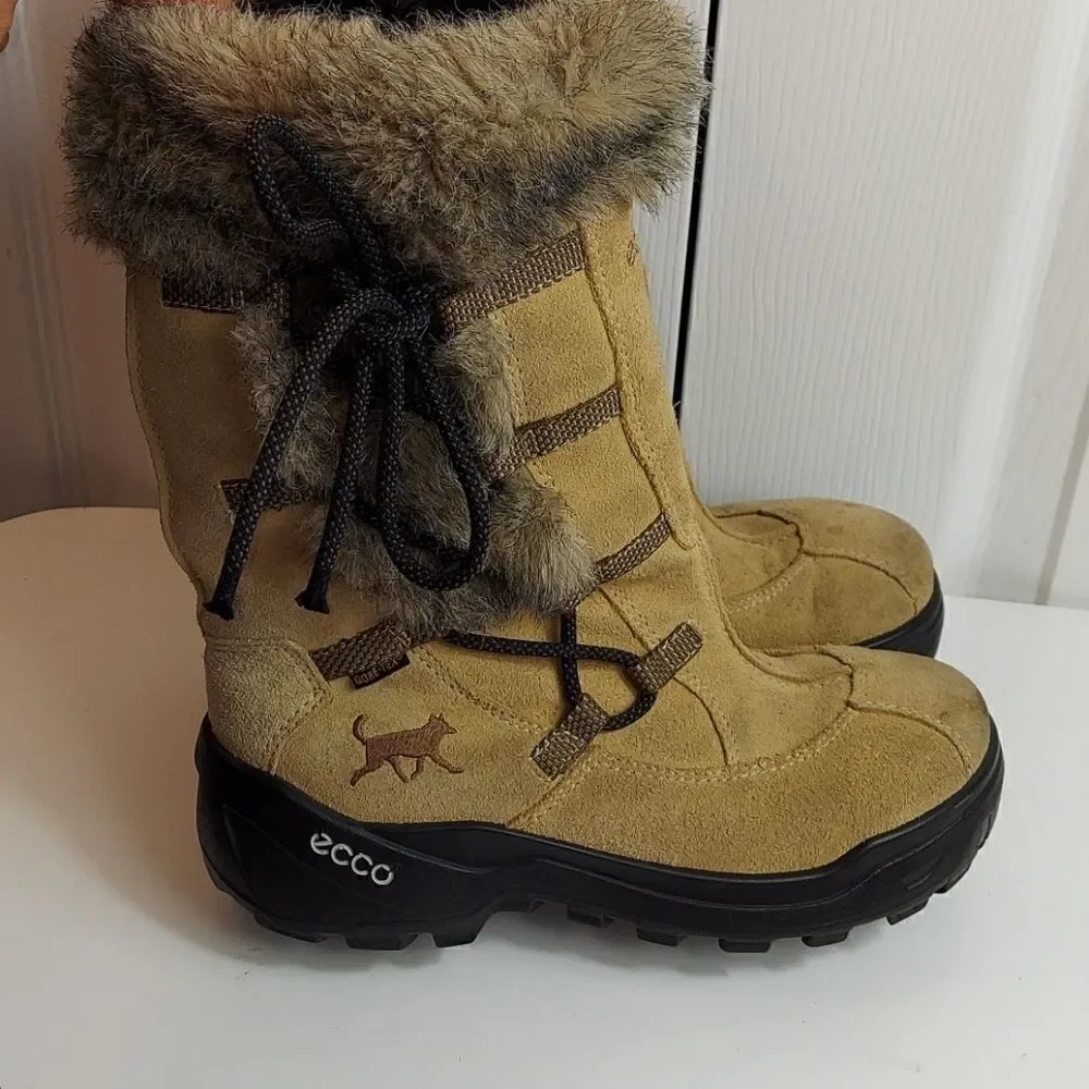 Ecco Gore-tex Fur Trim Sude Winter Boots Sz 35