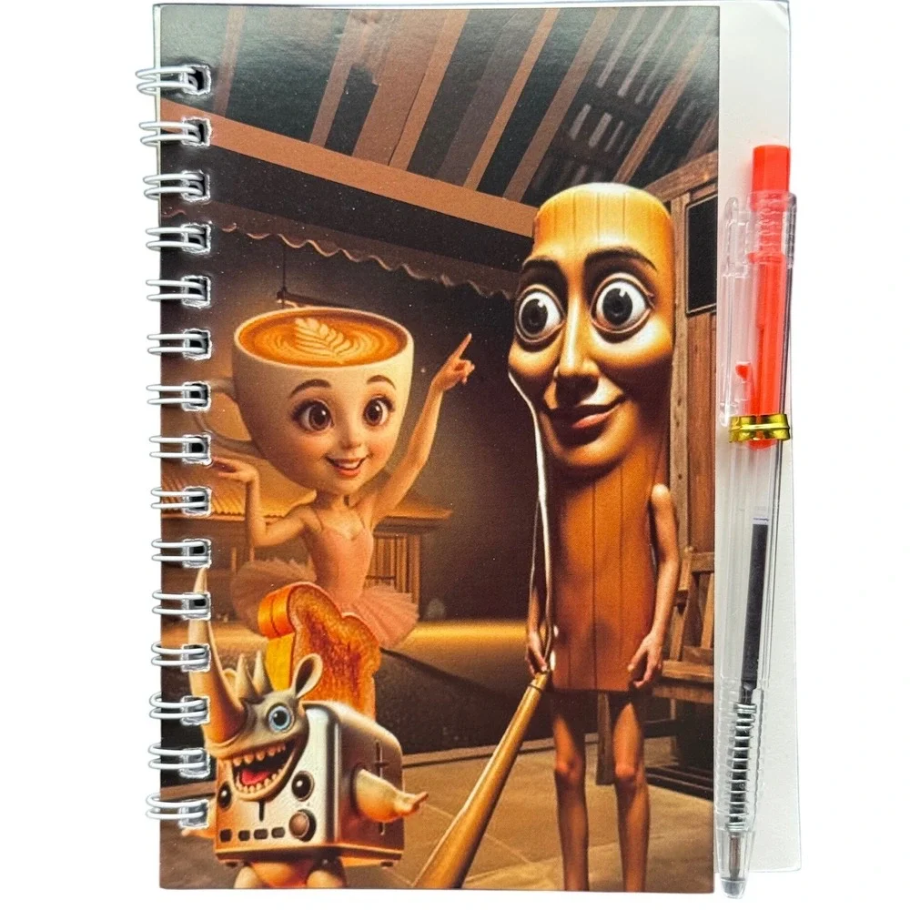 Cute Brainrot Meme Coffee‎ Cup Toaster Rhino Notepad Spiral Bound With Pen-New