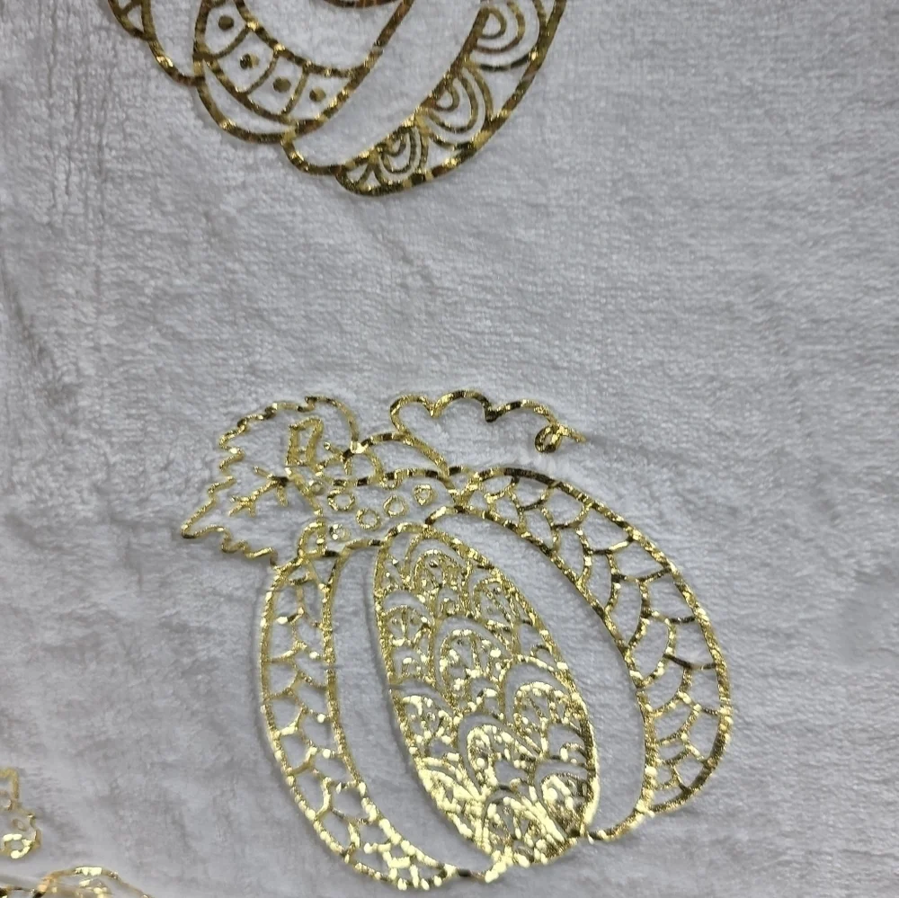 White Faux Fur Metallic Gold Foil PUMPKIN Blanket Fall Halloween Thanksgiving