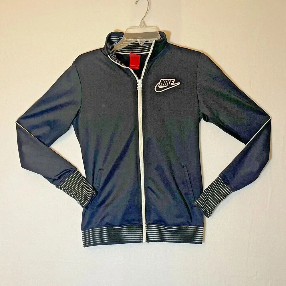 Vintage y2k Nike Full zip‎ track jacket black and white women's small