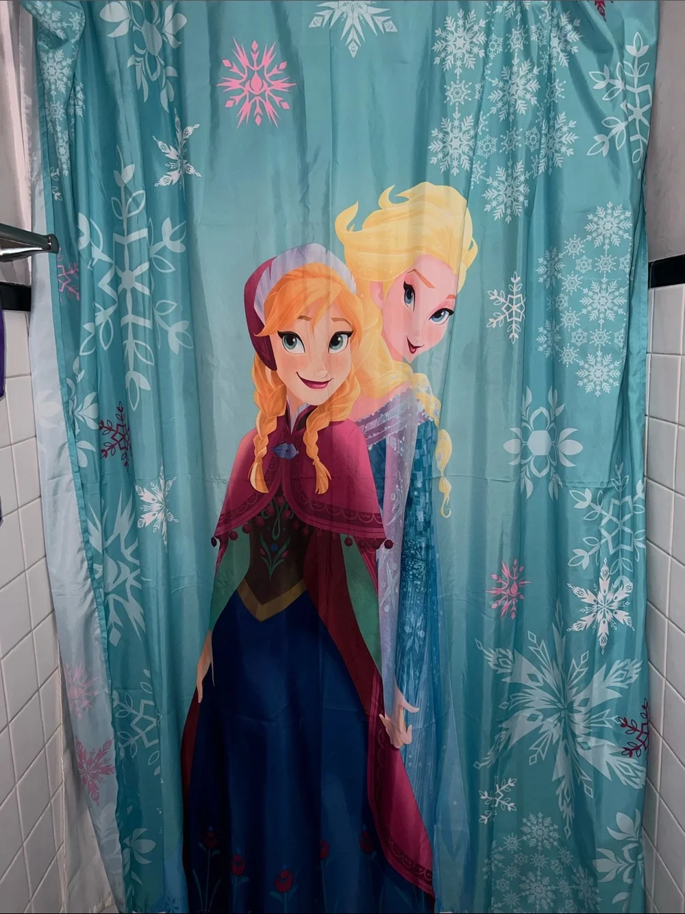 Frozen Anna & Elsa Shower Curtain - Aqua Snowflake Design