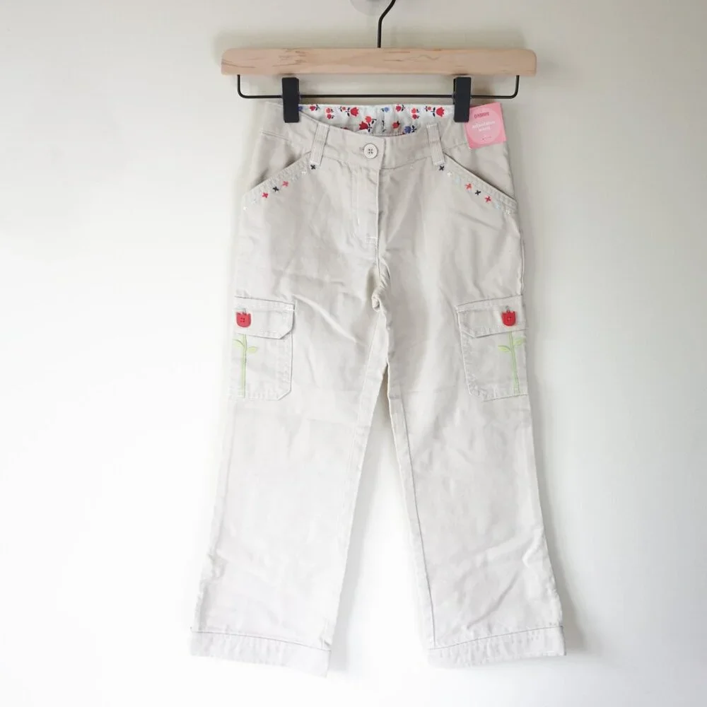 NEW Gymboree Y2K Holland Days Tulip Pocket Cargo Khaki Embroidered Pants Girls 6