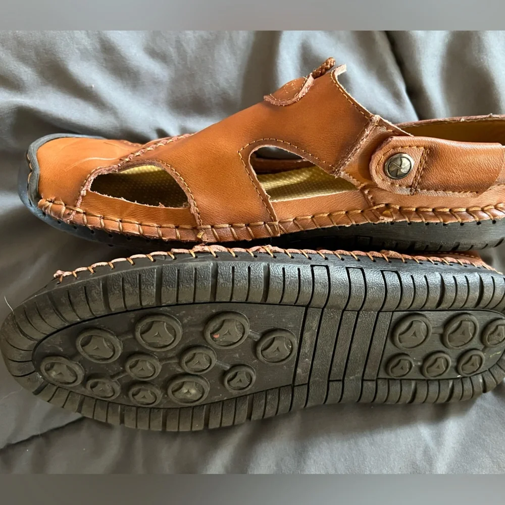 HSY Fashion Men's 100% Caoutchouc Leather Closed Toe Sandal‎ Brown Size 40 US 7