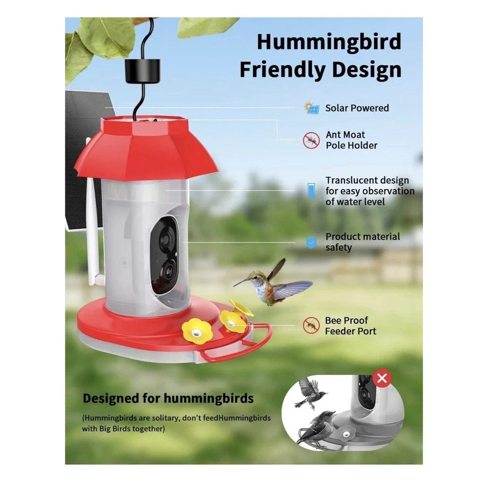HARYMOR G10 Smart Hummingbird Feeder with Camera Solar Powered, AI Identify