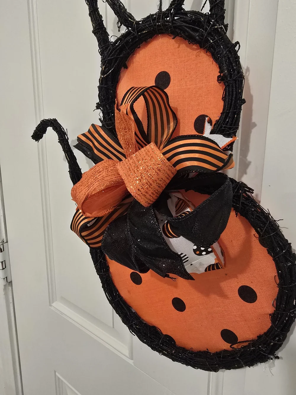Halloween Black Cat Door Hanger - Orange & Black Polka Dot