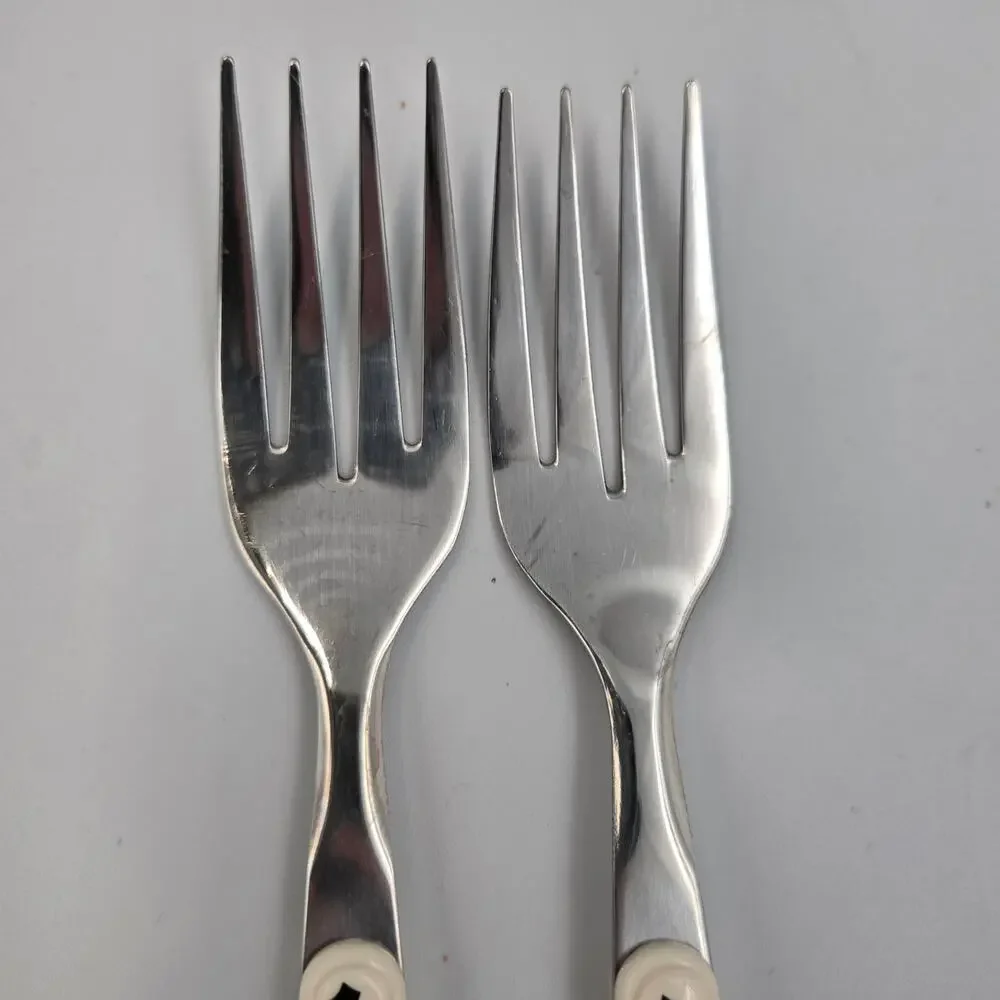 Two Pfaltzgraff Snow Village Stainless Steel Salad Fork Replacements