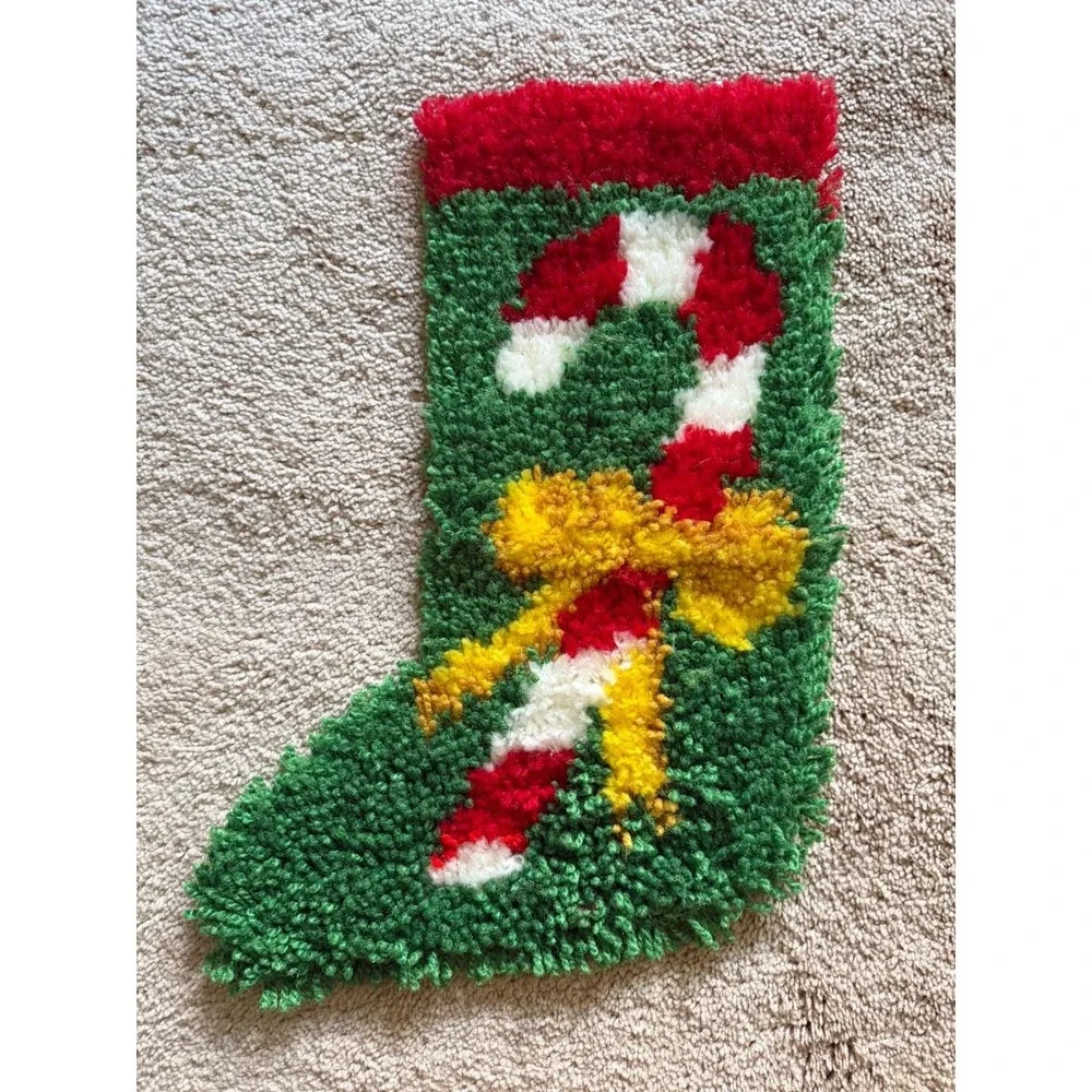Vintage Lactch And Hook Christmas Stocking Wall Hanging Candy‎ Cane