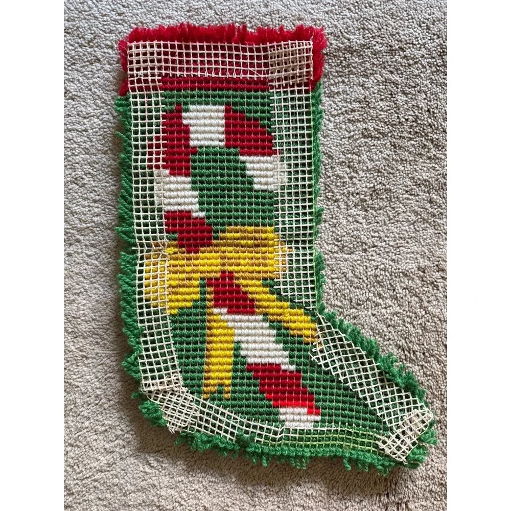 Vintage Lactch And Hook Christmas Stocking Wall Hanging Candy‎ Cane
