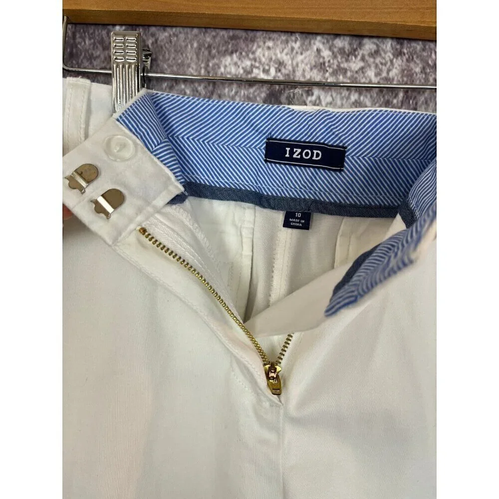 Izod Shorts Women's 10 White Chino‎ Bar Harbor Khaki Golf Preppy Stretch NEW