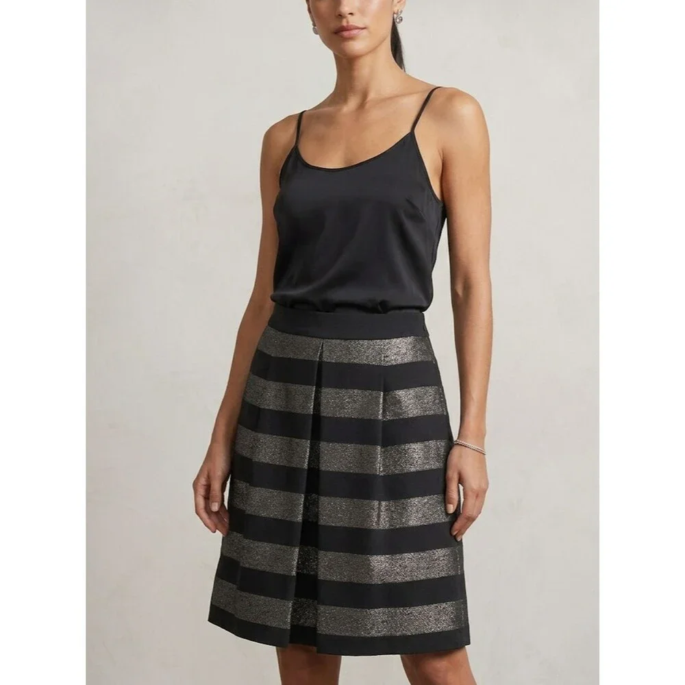 CORY Justina Box Pleat Skirt Size 8 Metallic Rainbow Sparkle Party Cocktail Glam