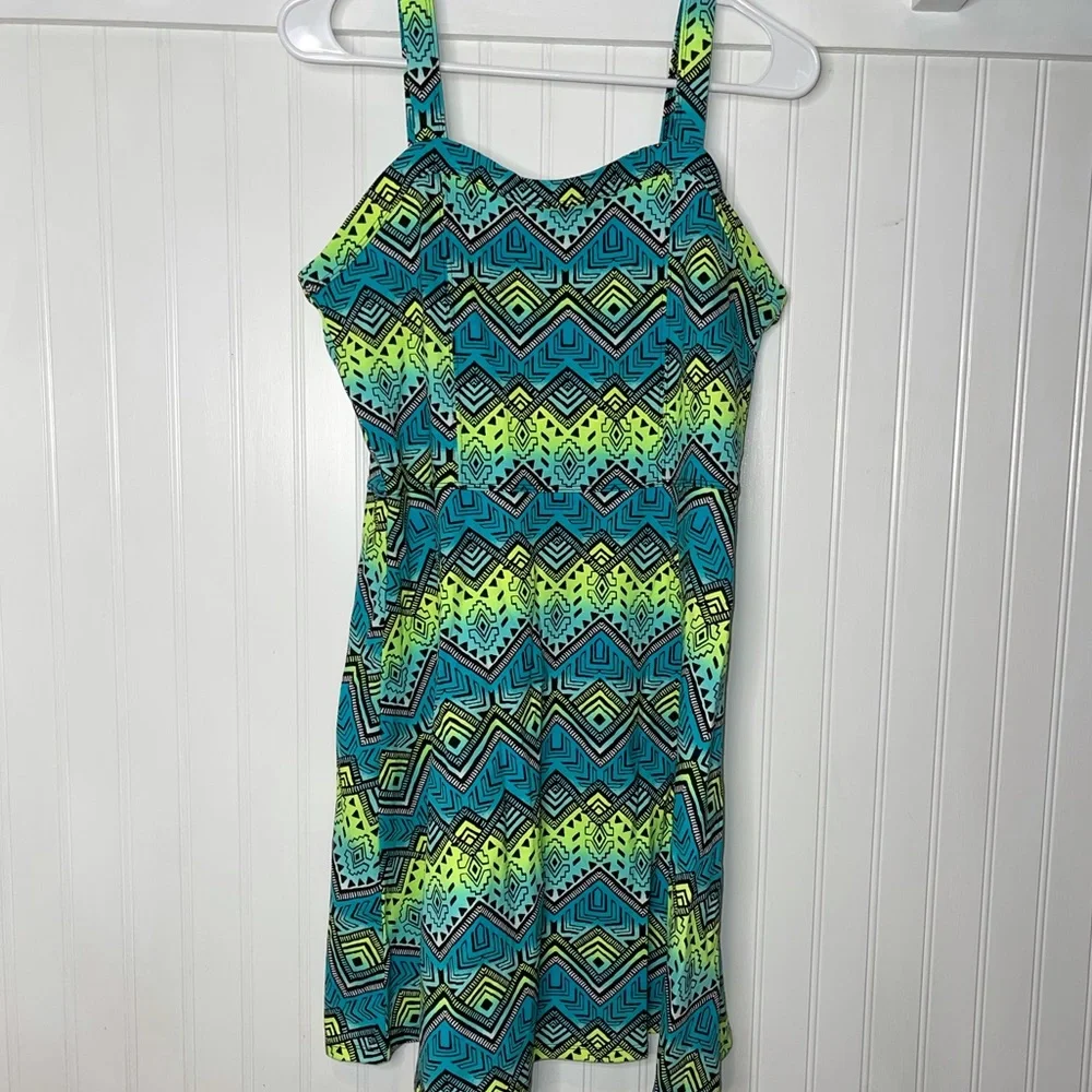 Spaghetti straps summer dress Justice‎ Neon geometric pattern dress size 18/20