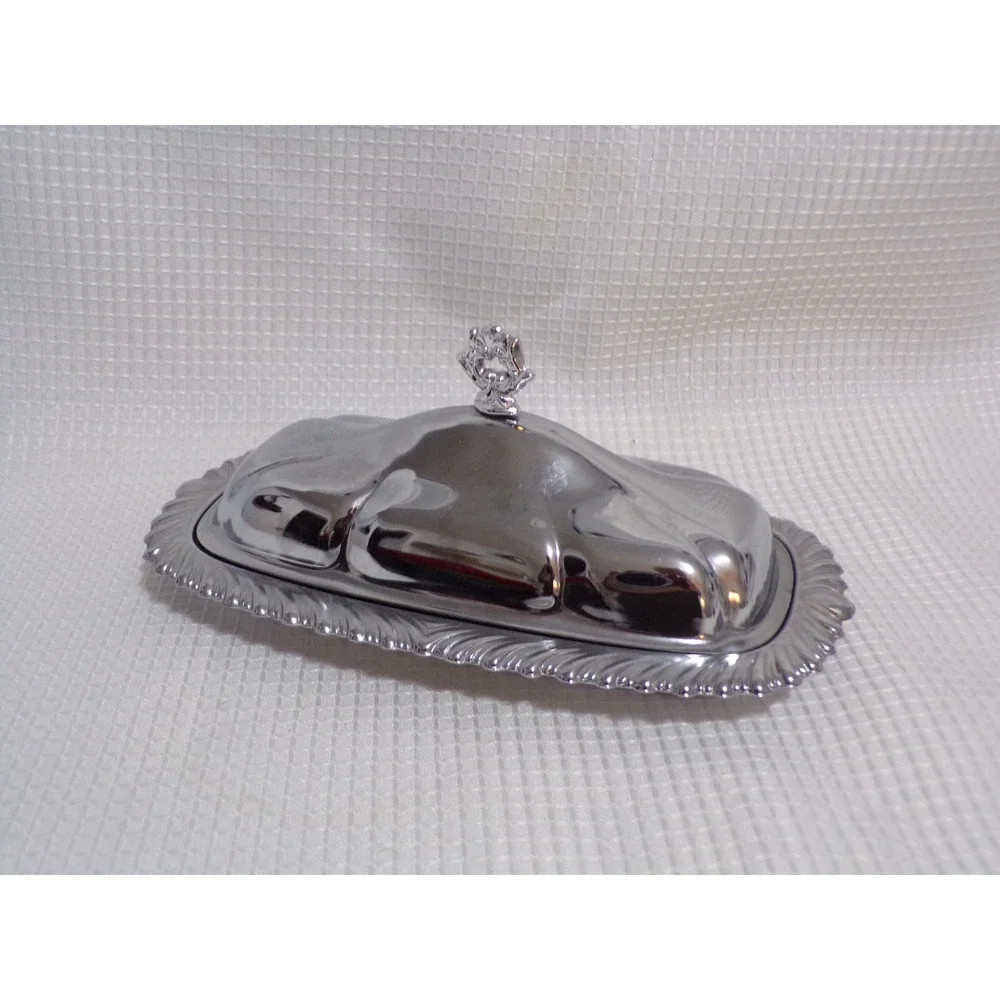 Vintage Shelton-Ware Chrome Plated Butter Dish with Glass Insert Tray Dome Lid