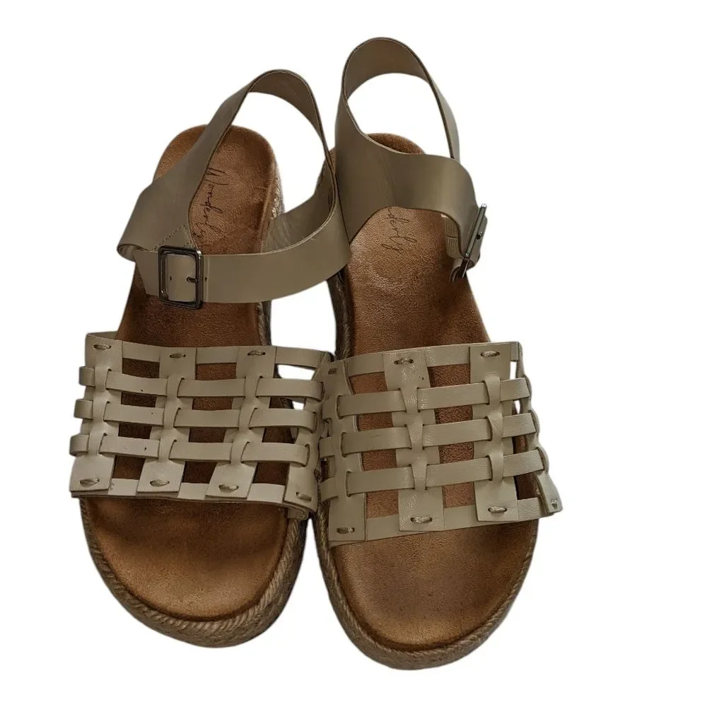 WONDERLY Sandals Women Beige Tan Neutral Wedge Open Toe Buckle Strap 8.5