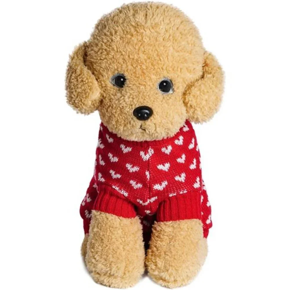 Red Dog & Cat Sweater Knitted Heart Puppy Pullover Warm Soft Holidays Clothes