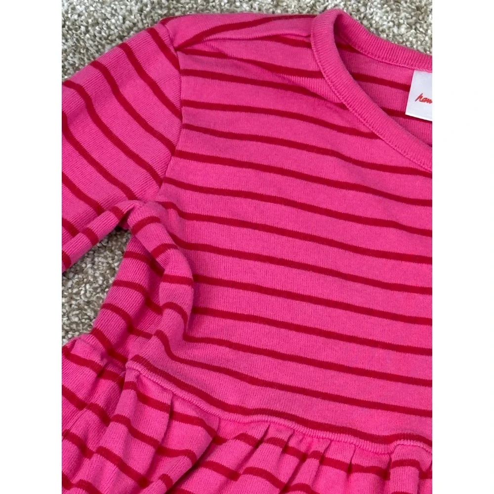 LOT Hanna Andersson Girls Dress Pink Red Striped Leggings 110 5T Scandi Play