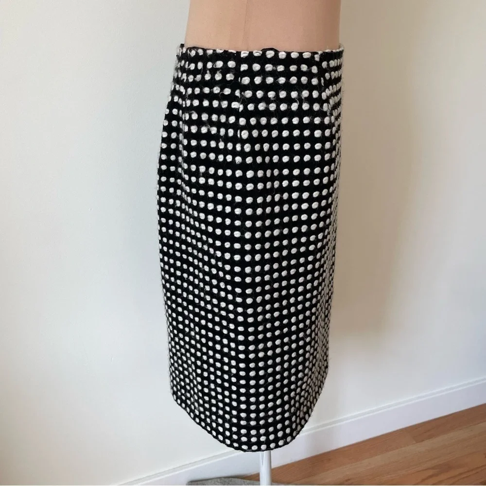 Edward Achour Paris Black White Knit Dot Wool Below The Knee Pencil Skirt Size 6