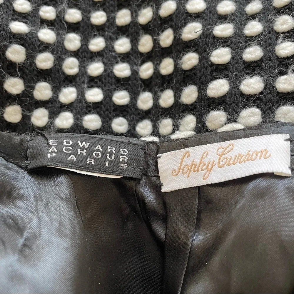 Edward Achour Paris Black White Knit Dot Wool Below The Knee Pencil Skirt Size 6