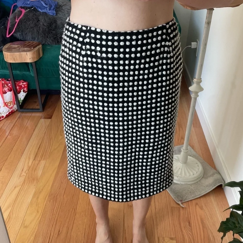 Edward Achour Paris Black White Knit Dot Wool Below The Knee Pencil Skirt Size 6