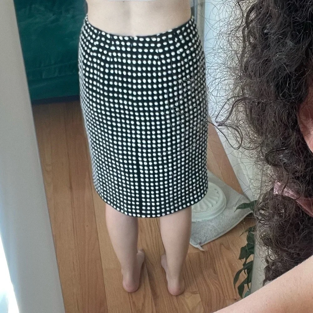 Edward Achour Paris Black White Knit Dot Wool Below The Knee Pencil Skirt Size 6