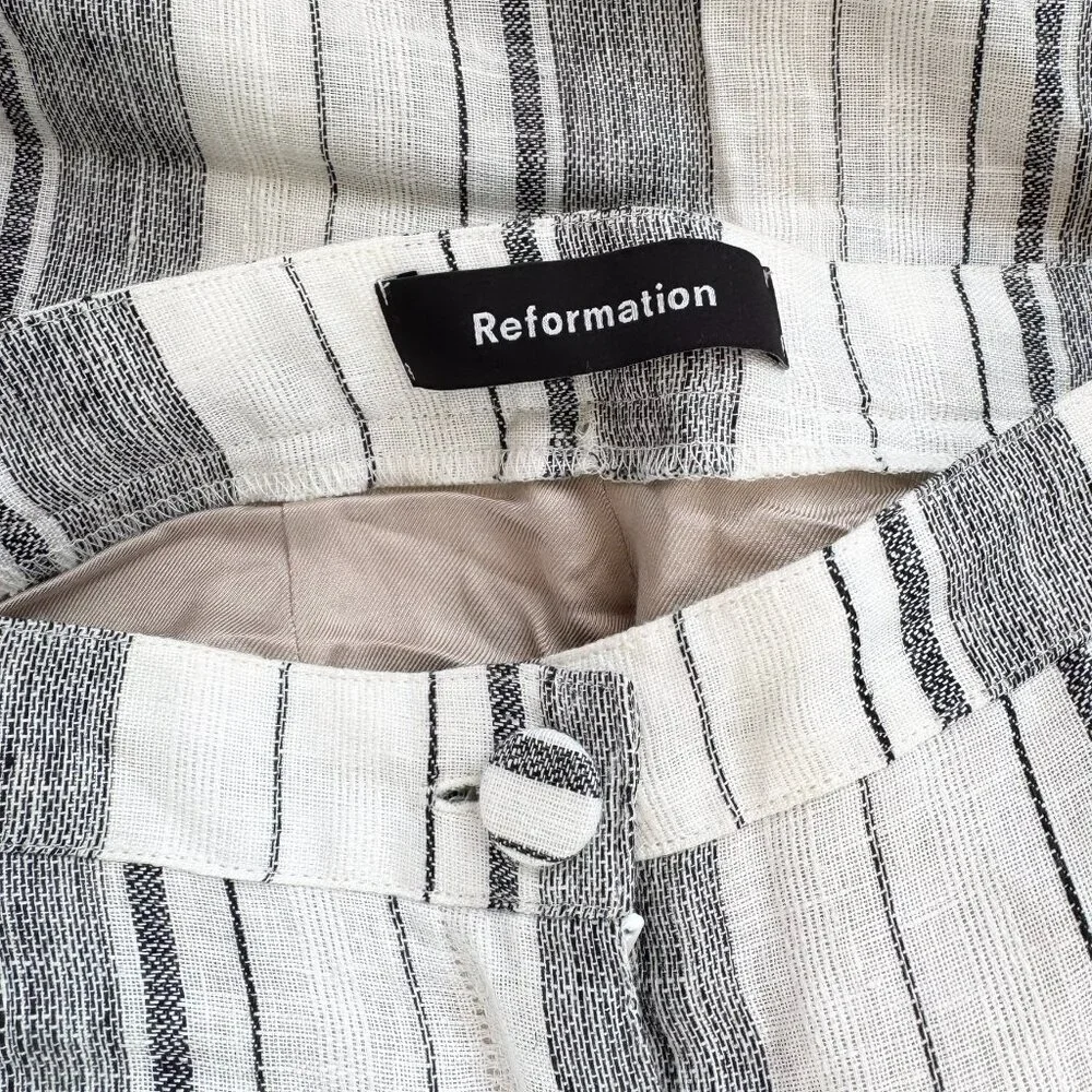 Reformation Romero Striped Linen Wide-Leg Pants White Grey 0
