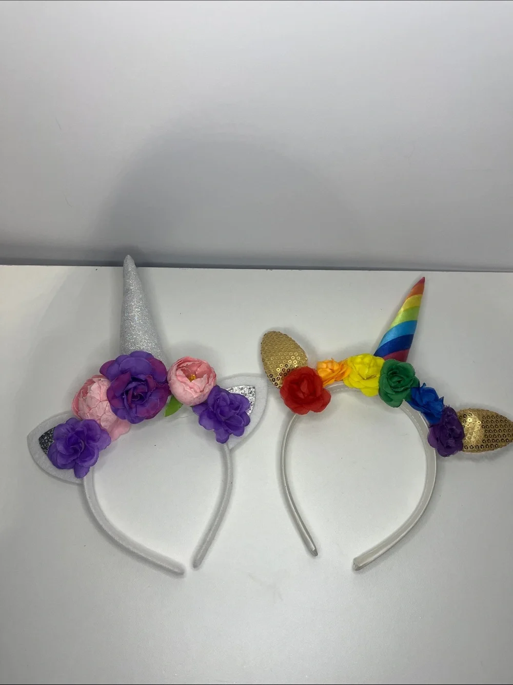 Unicorn Headband Set - Silver & Gold & Rainbow & Flowers - 2
