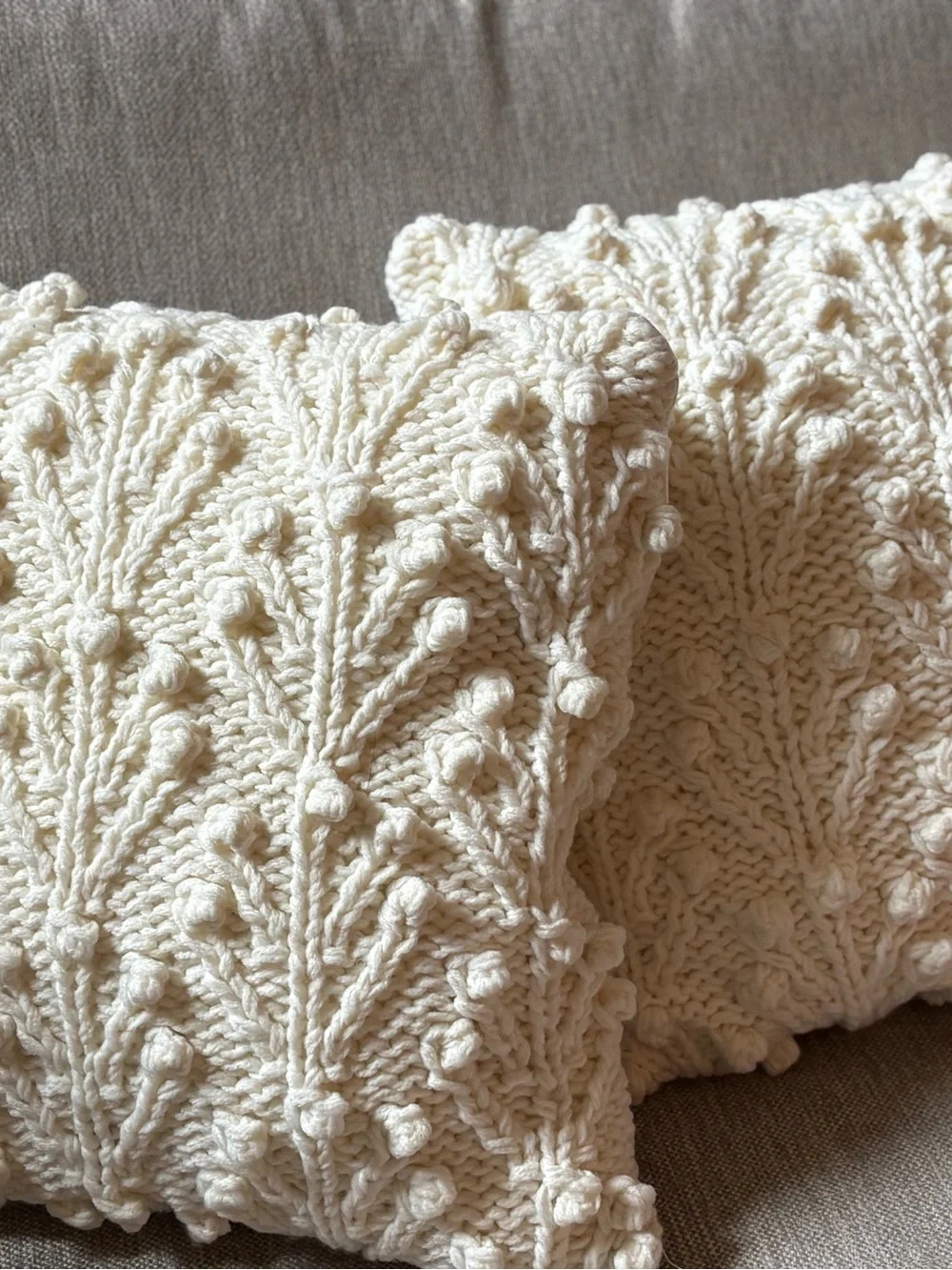 Knit Bobble Throw Pillow Set in Cream