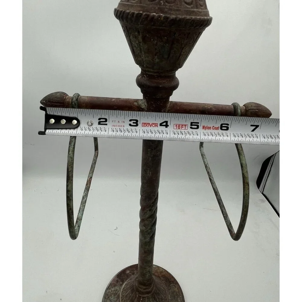 Vtg 1996 Ornate India Metal Towel Tree Stand 2 Ring Holder Spanish Rustic Decor