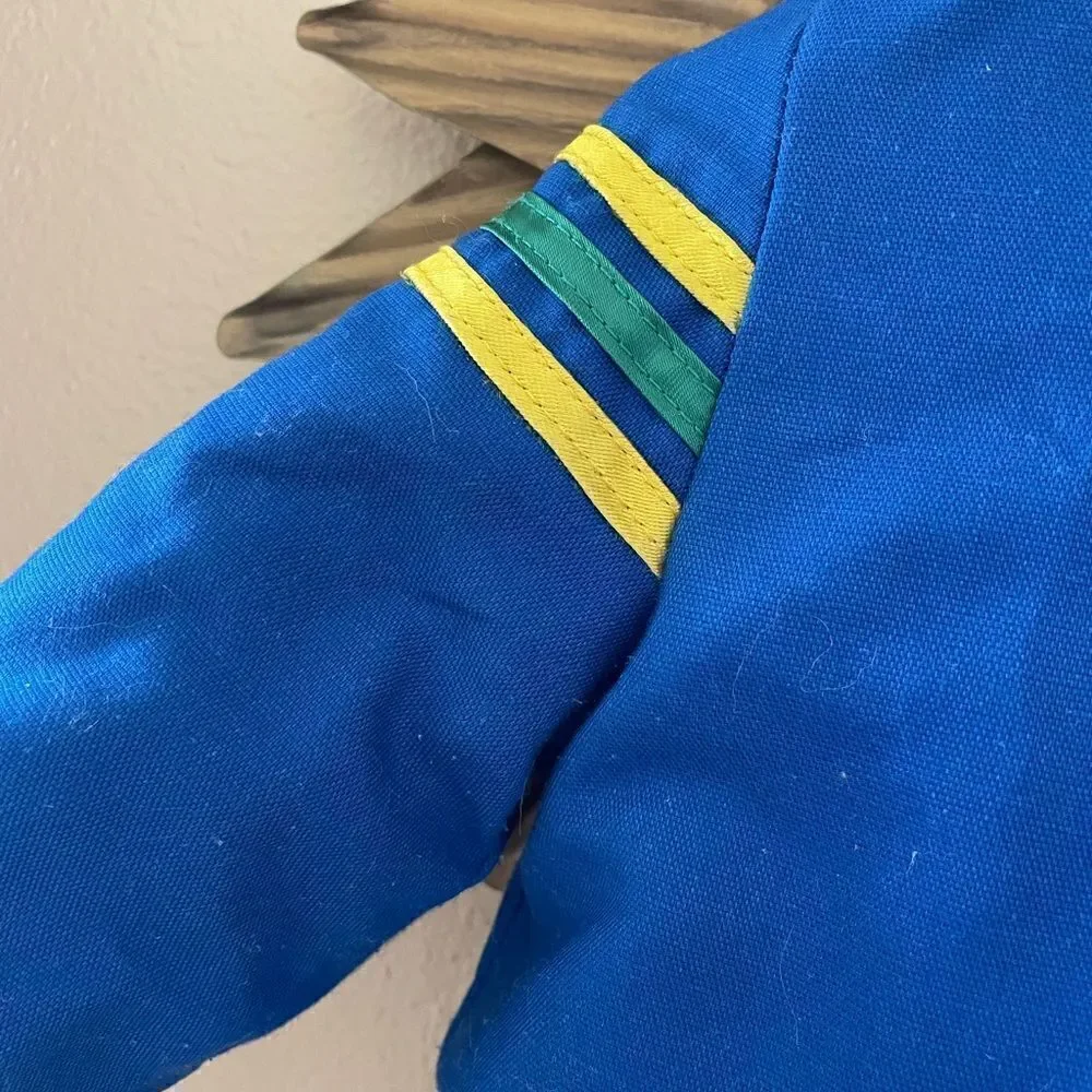 Kids Vintage 80’s Embroidered Frog Blue Hooded Fur lined Zip up Coat 12 mths