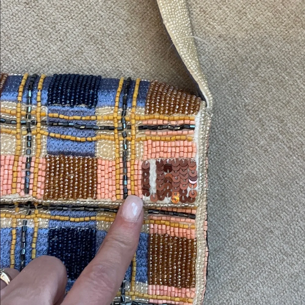 Anthropologie Fiona Checkered Beaded Bag