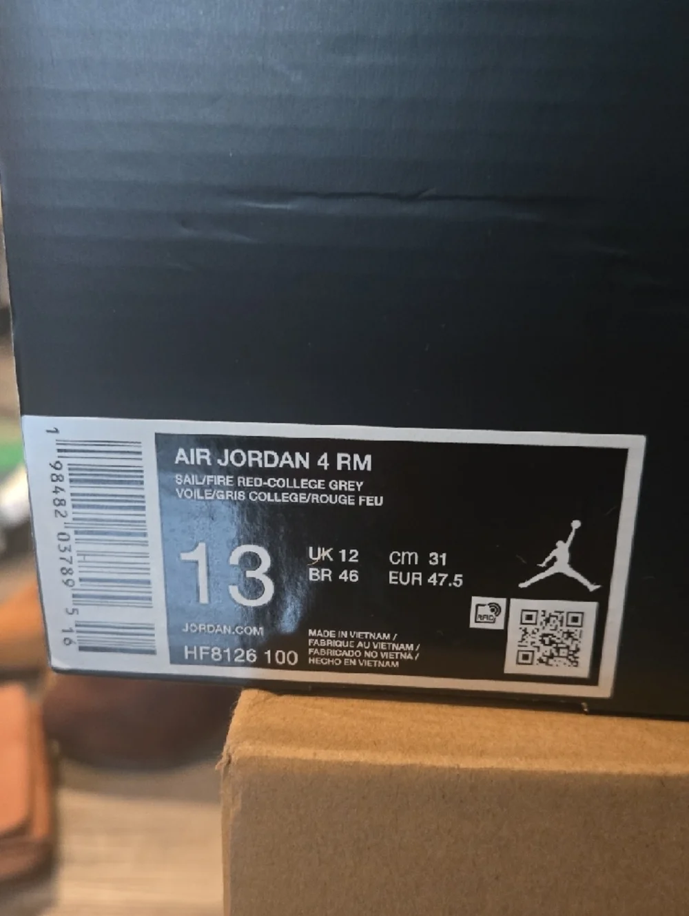 Air Jordan 4 RM Sail/Fire Red/Grey Men's 13 HF6126 100. New