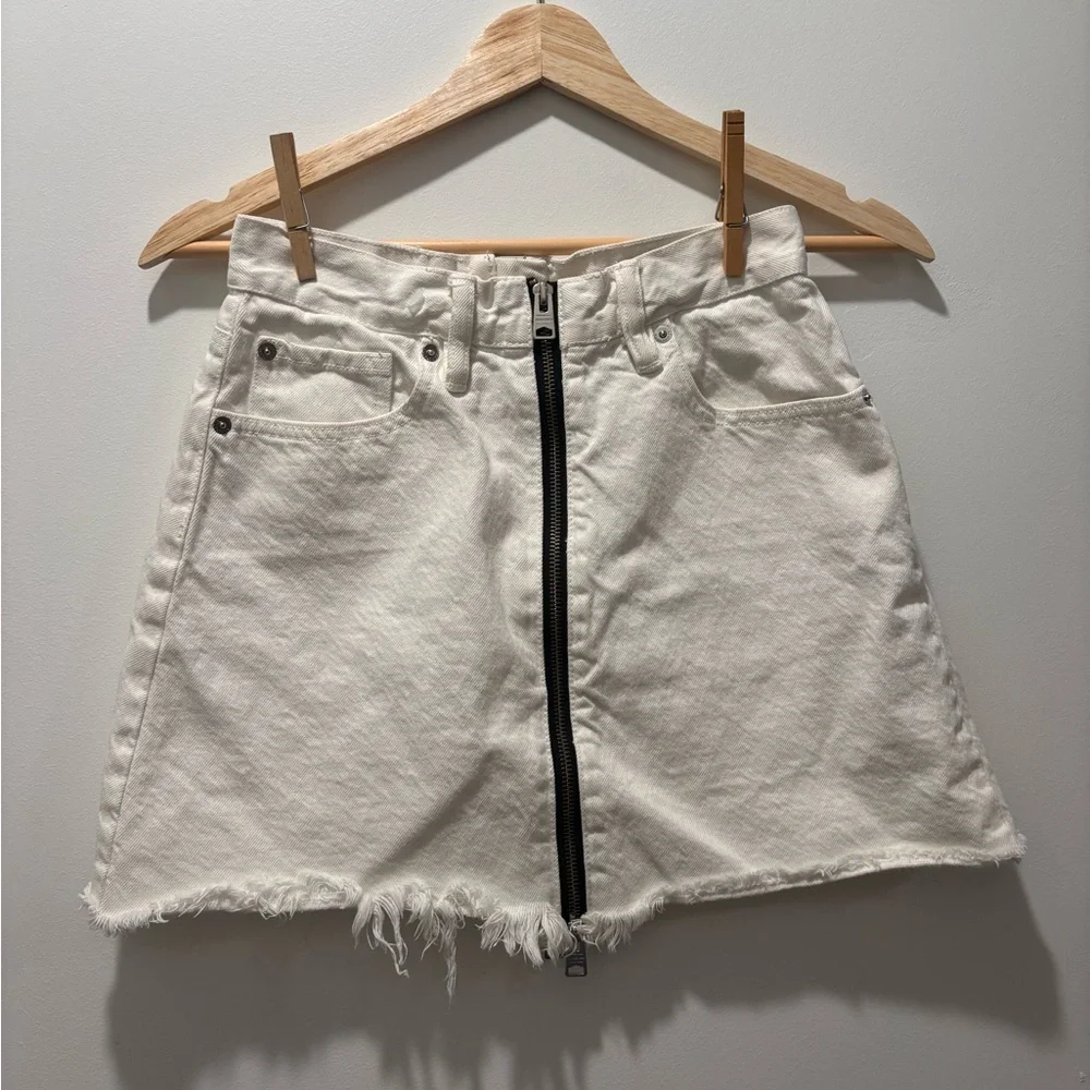 All Saints White Denim Skirt with Black Zipper