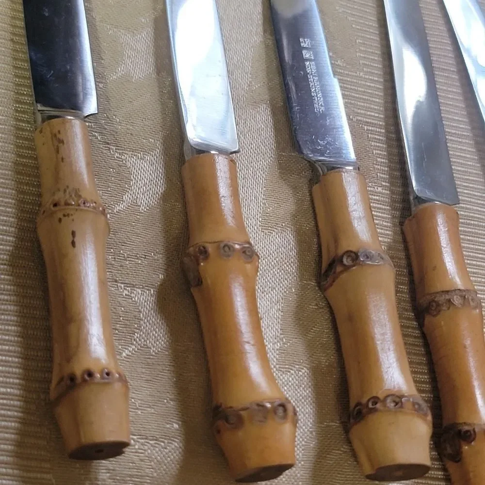 Seki Hamono KK Bamboo Handle Knives Set of 6 Cocktail/Appetizer New, old stock
