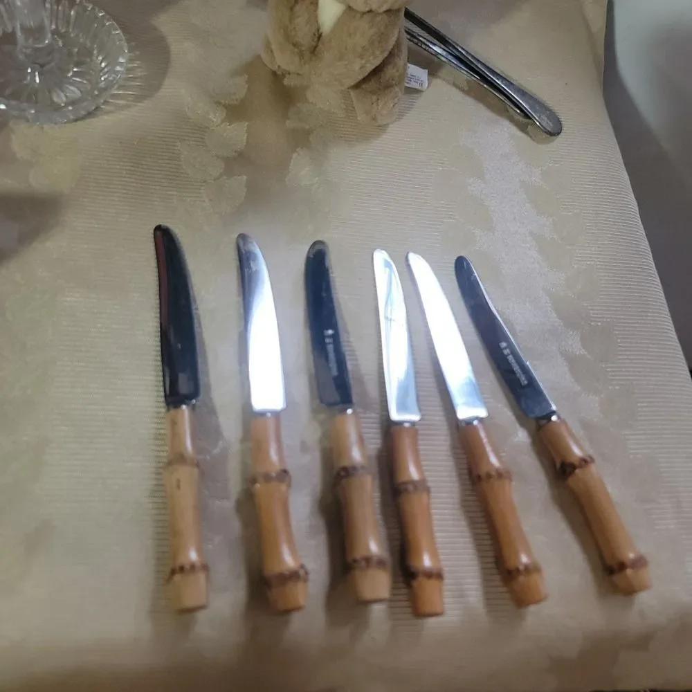 Seki Hamono KK Bamboo Handle Knives Set of 6 Cocktail/Appetizer New, old stock