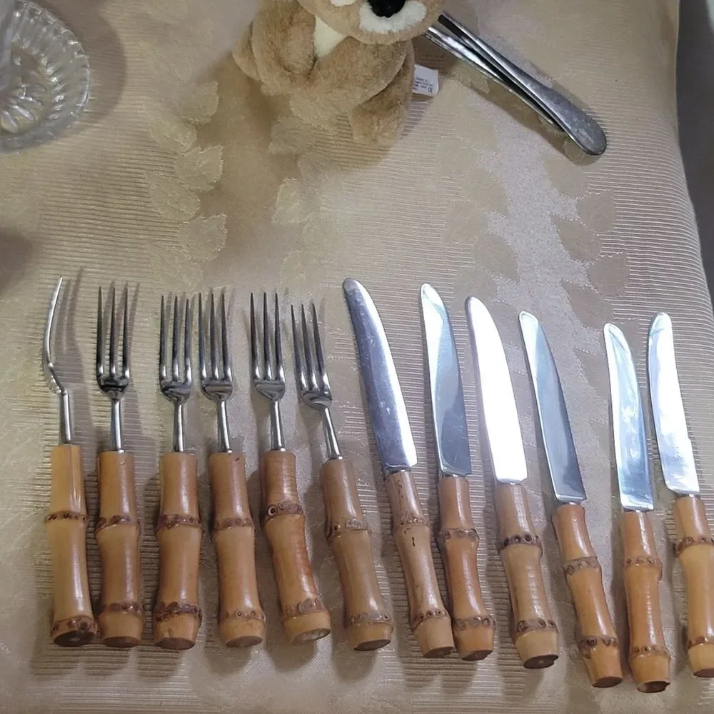 Seki Hamono KK Bamboo Handle Knives Set of 6 Cocktail/Appetizer New, old stock