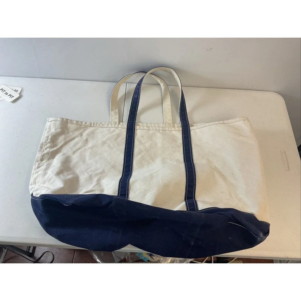 Vintage LL Bean Blue And White Canvas Boat & Tote XL‎ Size Sturdy Made in USA